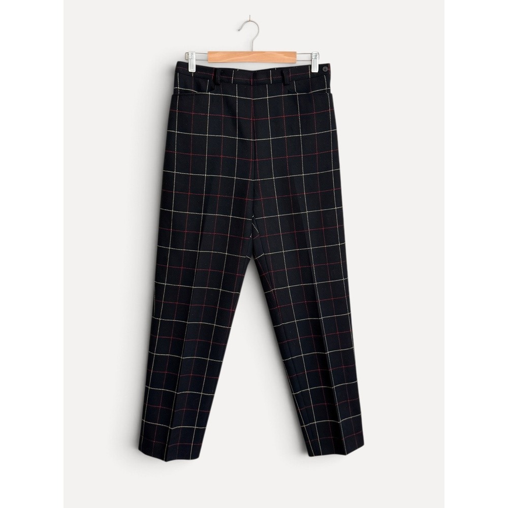 Jones New York Country Plaid Wool Trousers Vintage 10 Black Red Windowpane Pants